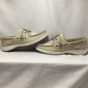 Sperry Rosefish 3-Eye Womens Boat Shoes Beige Tan Leather Woven Loafers 6 109143